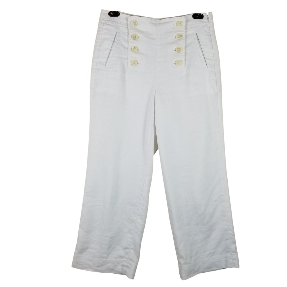 J.Crew Womens White Linen Blend Sailor Pants High Rise Wide Leg Cropped Size 6‎